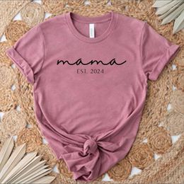 Women's T Shirts Mama Est 2024 Shirt Trendy Mom Aesthetic Life Tee Cute Mother Gift Women Fashion Short Sleeve Tops