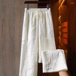 Women's Pants Limiguyue Spring Autumn Retro Embroidery Women Cotton Wide Legs Trousers Elastic Waist Loose Ankle-Length Warm E301