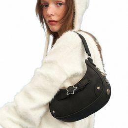 crescent-shaped Vintage Star Handbags for Women Hobos Shoulder Underarm Bag Ladies Clutch Pu Leather Female Armpit Purses n2go#