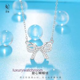 Luxury Tiffenny Designer Brand Pendant Necklaces S925 Sterling Silver Sweetheart Bow Necklace with Light and Small Market Design High Sense Fashion