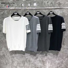 TB Mens T-shirt 2024 Summer Slim Fit Top Trendy Brand Knitwear Half Sleeve Round Neck Loose Mens and Womens Couple Short Sleeve