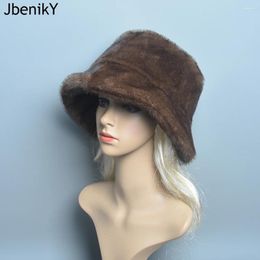 Berets 2024 Style Fake Hats Super Soft Women Winter Hat Cotton Lining Warm Russian Fashion Ski Beanies Plush Solid Colour