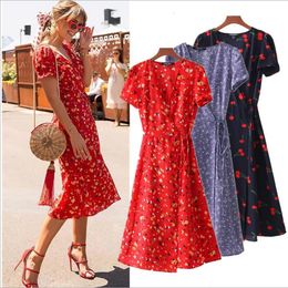 Exclusive Selling Womens Wear Printed Floral Puff Sleeve Top Wrap V Neck Dress