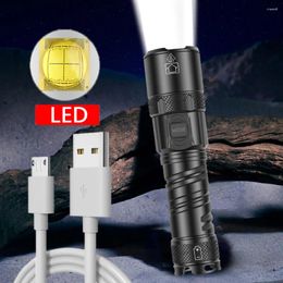 Flashlights Torches Est Most Powerful LED USB Rechargeable Torch Light High Power Tactical Lantern Long S Hand Lamp Tiki