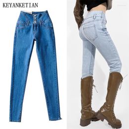 Women's Jeans KEYANKETIAN Women Skinny Buttons Decoration Zipper High-Waisted Hip-Lifting Pencil Pants Female Basic Ankle Trousers