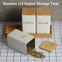 Organization Kitchen Organizer with Bamboo Lid,Metal Tea Coffee Sugar Storage Jars,Countertop Food Container Box,Airtight Organization