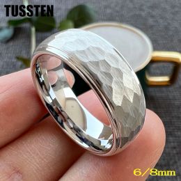 Rings TUSSTEN 6/8MM Men Women Hammer Ring Stylish Tungsten Wedding Band Stepped Finish Great Workmanship Comfort Fit