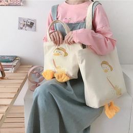 Evening Bags Eco Cartoon Handbags Canvas Duck Print Cute Tote Bag Soft Large-Capacity Shopping