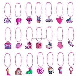 Novelty Items 21Pcs Cartoon Keychain Bead Keychains Pink Charm Key Ring Hanging Chain Jewellery Accessories For Bags Girls Bracelet Sh Oteai