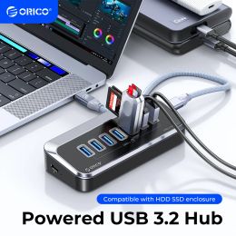 Hubs ORICO ABS Powered 5Gbps HUB PD18W Charging USB 3.2 Type C hub Card Reader Splitter With Power Adapter for Desktop PC Accessories