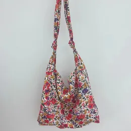 Shopping Bags Korean Red Floral Cloth Handbags Thin Cotton Shoulder Can Span Diagonally Tote Bag