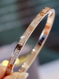 Designer 2 row diamond screws bracelet Luxury rose gold Thin bracelet with diamond for women men top V-gold 18k silver bracelet Open Style Wedding Jewellery gift box