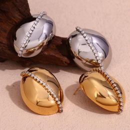 Stud Earrings Elliptical Zircon Chain Welding Waterproof 18K Gold Plated Women's 316L Stainless Steel Gift