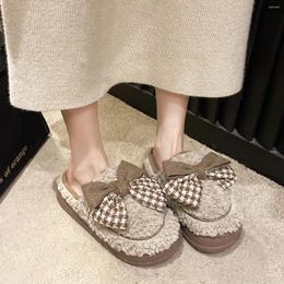 Slippers Shoes For Women Cartoon Bow Winter Home Cotton Comfortable High Quality Flip Flops 2024 Women's Slipper