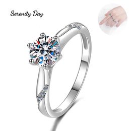 Serenity Day Classic Sixclaw 123Ct Ring S925 Silver Inlaid D Colour VVS1 Stone Fine Jewellery For Women Couples 240401