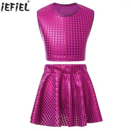 Clothing Sets Kids Girls Modren Latin Dance Outfits Competition Stage Performance Crop Top With Skirt Dancewear Ballet Jazz Dancing Costume