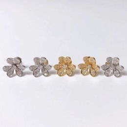 Designer Original Gold High Edition Van Clover örhängen för kvinnor tjock pläterad 18k Rose Ny mini full diamant kronblad blommor smycken smycken