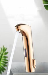 Bathroom Sink Faucets Brushed Gold Deck Mounted Brass Automatic Sensor Faucet Basin Touchless Infrared Cold Rose Taps6491642