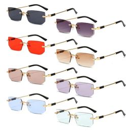 UV400 Rimless Rectangle Sunglasses Fashion Y2K Frameless Sun Glasses Shades for Women Men 240417