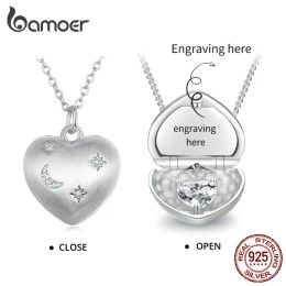 Necklaces Bamoer Customizable 12Color Heartshape Birthstone Pendant Necklace 925 Sterling Silver for Women Birthday Valentine's Day Gift