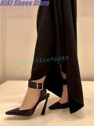 Dress Shoes Style Sunning Pumps Back Strap Buckle Sandals Women's Satin Square Toe Elegant Lady High Heels