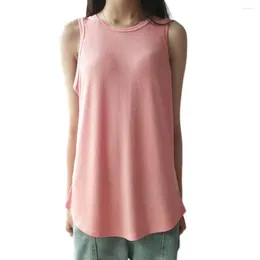 Women's Blouses Women Vest Stylish Summer For Loose Fit Tank Top With O-neck Solid Colour Pullover Streetwear Mid-length Ribbed