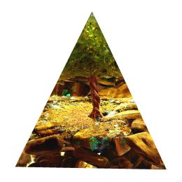 Components Handmade Tree of Life Orgone Pyramid Peridot with Tiger Eye Crystal Stone Accumulator EMF Orgonite Energy Chakra Pyramide