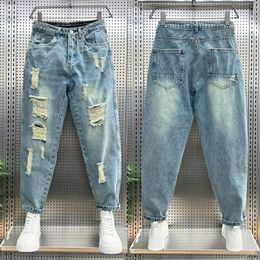 Foufurieux Ripped Jeans Men Clothes Loose Stretch High Waist Jeans Male Denim Pants Oversize Vintage Jean Trousers Harajuku 240420