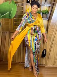 Casual Dresses Party Prom Evening For Women Turkey African Dashiki Print Maxi Robe V-neck Sexy Chiffon Gown 2024 Spring Summer Clothes