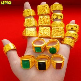 Rings Plated 100% 24k Pure Gold Ring Open Jade Ring for Men Aggressive Plated with 24k Gold Pure 18k 999 Gold Jewellery No Fading