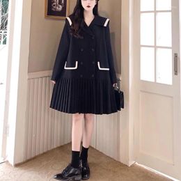 Casual Dresses Elegant Shirt For Women 2024 Female Large Size 4XL Autumn Winter Vintage Loose Black Double-breasted Pleat Party Vestido