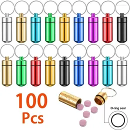 Keychains 100Pcs Mini Box Keychain Waterproof Aluminum Geocaching Container Tube For Outdoor Camping Travel