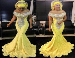 Yellow Women Formal Evening Dress Mermaid Luxury Arab Beads Lace Cap Sleeves 2019 Plus Size Formal Gowns Mother of the Bride Dress4544646