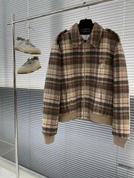 Men's Jackets 2024 Spring High End Customized Embroidered Plaid Wool Loose Casual Flip Collar Design Skincare Warm Coat