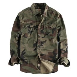 Shirts Men's Double Pocket Camo Shirt Men Camouflage Cargo Shirts High Quality Outdoor Hiking Sport Youth Out Wear Shirts