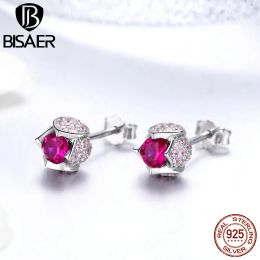 Earrings BISAER Hot Sale 925 Sterling Silver Rose Flower Tulip Buds Orchid Stud Earrings For Women Cubic Zircon Earrings Jewellery EFE042