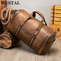 Bags WESTAL Men Travel Bag Leather Duffle Bag Large Vintage Genuine Leather Weekend Bags Man Hand Luggage Man Shoulder Bags Gym 7415