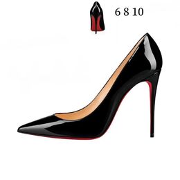 Модные красные блестящие бренд-брендные насосы женская обувь заостренная ножка черная высокая каблука тонкая каблука 6 см 8 см 10 см сексуальные свадебные обувь Размер 35-42