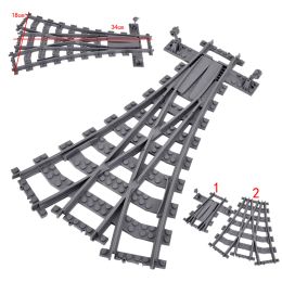 Blocks City Trains Left and Right Points Flexible Switch Railway Crossing Tracks Rails Forked Straight Curved Building Block Bricks Toy