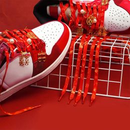 Shoe Parts 1pair Wedding Red Flat Laces Outdoor Hiking Sports Shoes Strings For Sneakers Fashion Festive Print Shoelaces 120/140cm