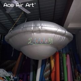 wholesale 2m/2.5m/3m Diameter Silver Hanging Inflatable UFO Model oxford Spaceship Natural Things for Event/Promotion/Activities Decoration Made by Ace Air Art