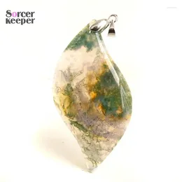 Pendant Necklaces Natural Stone Aquatic Water Grass Moss Agate Green Necklace DIY Healing Gemstone Women Charm Men Jewelry BM301