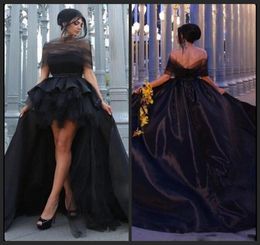 2018 Black Mother and Daughter Prom Dresses Off Shoulder High Low Taffeta Evening Gowns vestidos de baile Custom Made3256011