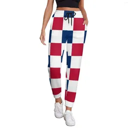 Women's Pants American USA Flag Jogger Red White Blue Checkerboard Casual Oversized Sweatpants Spring Female Printed Hip Hop Trousers