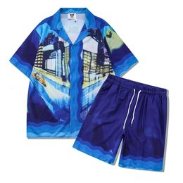 Designer Blue Casa Short Set Fashion Shirt Suit Mens New Arrival 2024 Blouse Turn Down Collar T Shirts Short Tee Beach Shorts Summer Swim Designer Mens Shirt FZ2404222