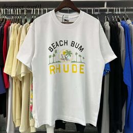 Fashion Rhude Mens T Shirt Designer Shirt for Men Sleeve Rhudes Printing Rhude Short Shirts Tee Top Loose Tshirt Woman Oversized Tops US Size Polo Rhude Shirt 7117