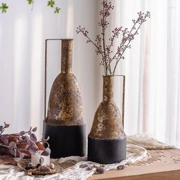 Vases Antique Vintage Iron Vase Black And Gold Home Tabletop Decoration Small