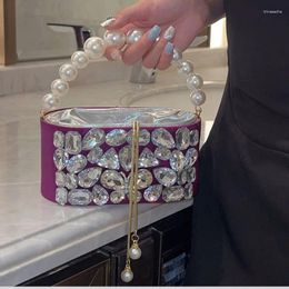 Drawstring Crystal Evening Clutch Bags Women Luxury Designer Pearl Handle Bag Diamond Rhinestone Metal Cage Purses Handbags Wedding Party