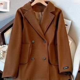 Women's Suits Fall/Winter Retro Casual Cropped Woolen Blazer Coat French Style Commuter Double-breasted Suit Collar Jacket