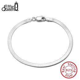 Strands Effie Queen Italian 3mm Width Flexible Flat Herringbone Chain bracelet for Men Women 925 Sterling Silver Hand Chain SB107